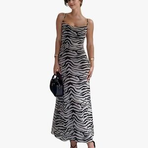 Women’s Leopard Print Maxi Dress - Elegant Spaghetti Strap Backless Party Dress